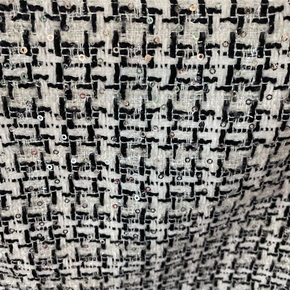 LOFT Tweed A-line Skirt 12 Black & White Plaid Metallic Sequin Preppy Academia - Picture 4 of 10